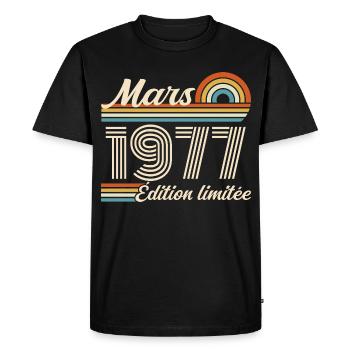 49e Cadeau d’anniversaire - Né en mars 1977 - T-shirt Premium bio Homme - noir - Devant - Nico (187cm)