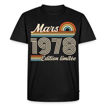 48e Cadeau d’anniversaire - Né en mars 1978 - T-shirt Premium bio Homme - noir - Devant - Nico (187cm)