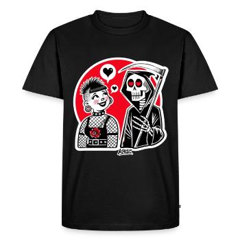 L’amour rencontre la Faucheuse – Duo punk - T-shirt Premium bio Homme - noir - Devant - Nico (187cm)