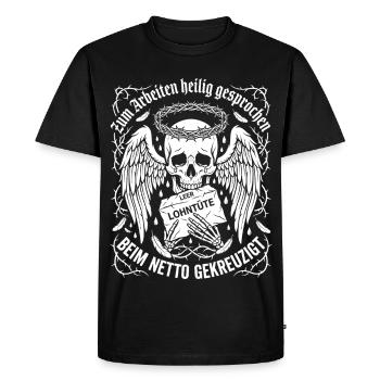 Canonized for work - Men's Premium Organic T-Shirt - black - Front - Nico (187cm)
