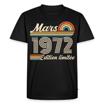 54e Cadeau d’anniversaire - Né en mars 1972 - T-shirt Premium bio Homme - noir - Devant - Nico (187cm)