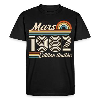 44e Cadeau d’anniversaire - Né en mars 1982 - T-shirt Premium bio Homme - noir - Devant - Nico (187cm)