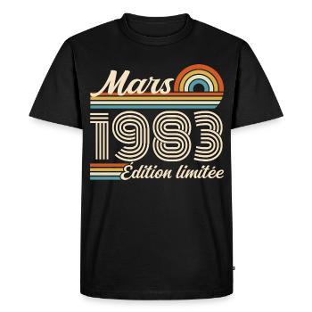 43e Cadeau d’anniversaire - Né en mars 1983 - T-shirt Premium bio Homme - noir - Devant - Nico (187cm)