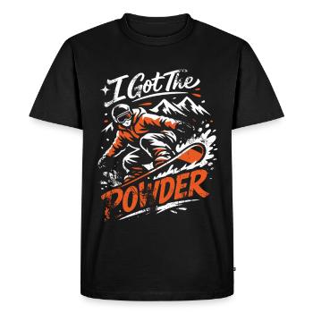 Snowboard | J’ai la poudre | Neige poudreuse - T-shirt Premium bio Homme - noir - Devant - Nico (187cm)