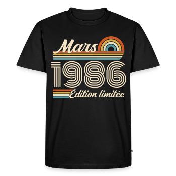 40e Cadeau d’anniversaire - Né en mars 1986 - T-shirt Premium bio Homme - noir - Devant - Nico (187cm)