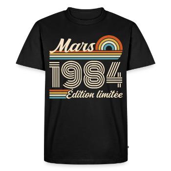 42e Cadeau d’anniversaire - Né en mars 1984 - T-shirt Premium bio Homme - noir - Devant - Nico (187cm)