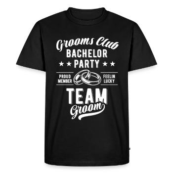 Marié d’équipe | Club des Mariés - Enterrement de vie de garçon JGA - T-shirt Premium bio Homme - noir - Devant - Nico (187cm)