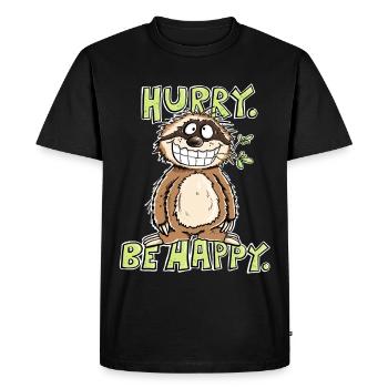 Hurry Be Happy Sloth - Men's Premium Organic T-Shirt - black - Front - Nico (187cm)