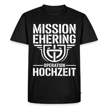 Bague de mariage Mission – Opération Humour de mariage - T-shirt Premium bio Homme - noir - Devant - Nico (187cm)