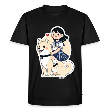 Sailor Girl and Shiba Sticker - Men's Premium Organic T-Shirt - black - Front - Nico (187cm)