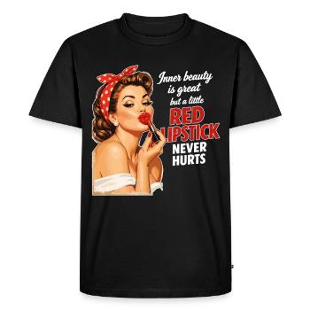 Pin-Up Girl Rétro Design : rouge à lèvres rouge - T-shirt Premium bio Homme - noir - Devant - Nico (187cm)