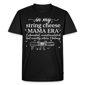 String Cheese Mama Exhausted But Happy Shirt - Men's Premium Organic T-Shirt - black - Front - Nico (187cm)
