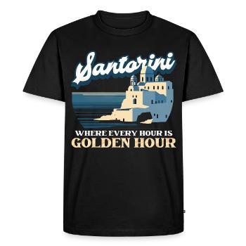Santorini Where Every Hour Is Golden Hour - Men's Premium Organic T-Shirt - black - Front - Nico (187cm)