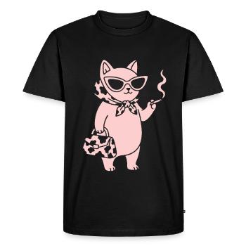 Pink cat with sunglasses - Men's Premium Organic T-Shirt - black - Front - Nico (187cm)