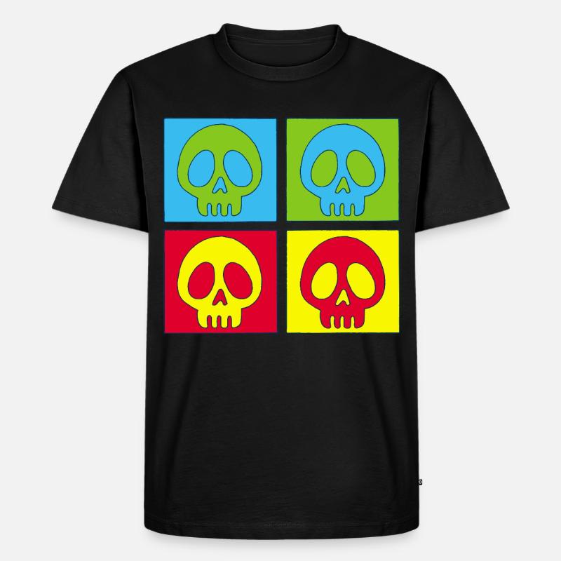 Totenschädel und vierfarbiger Druck - Männer Premium Bio T-Shirt - Schwarz