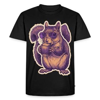 Squirrel with sunglasses nibbling hazelnut - Men's Premium Organic T-Shirt - black - Front - Nico (187cm)