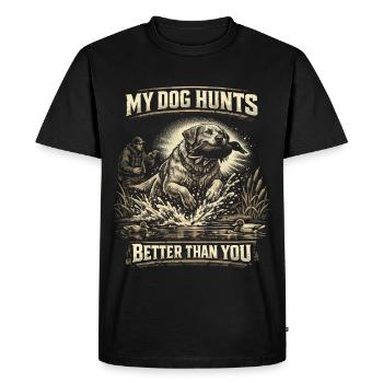 Chasse au canard Mon chien chasse mieux que toi - T-shirt Premium bio Homme - noir - Devant - Nico (187cm)