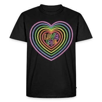 Texte coloré Love Me Shaped Hearts Impression - T-shirt Premium bio Homme - noir - Devant - Nico (187cm)