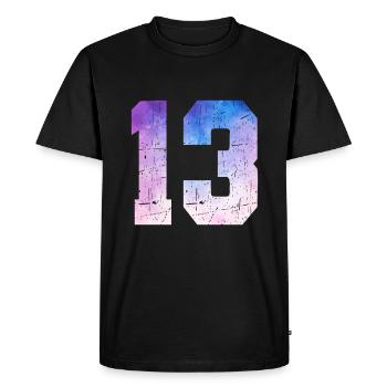 numéro 13 – Cadeau anniversaire 13 ans - T-shirt Premium bio Homme - noir - Devant - Nico (187cm)