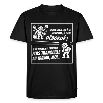 Retraité Surbooké (texte blanc) - T-shirt Premium bio Homme - noir - Devant - Nico (187cm)
