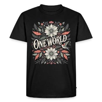 Tenue vintage du Festival de la paix One World Floral - T-shirt Premium bio Homme - noir - Devant - Nico (187cm)