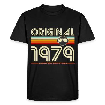 Original 1979 Retro Stripes Tee - Men's Premium Organic T-Shirt - black - Front - Nico (187cm)