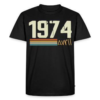 Né en avril 1974 - T-shirt Premium bio Homme - noir - Devant - Nico (187cm)