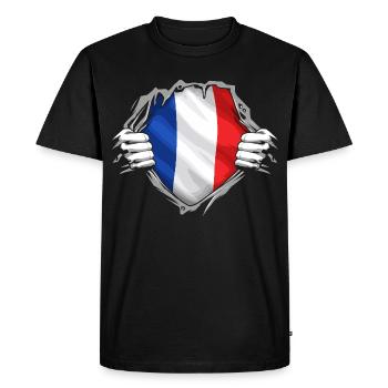Drapeau Français Déchiré Style Patriotique France - T-shirt Premium bio Homme - noir - Devant - Nico (187cm)