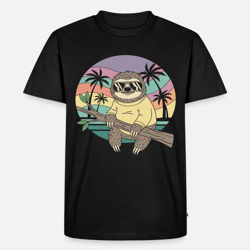Palme estive retrò Cool Sloth - Maglietta ecologica premium da uomo - nero