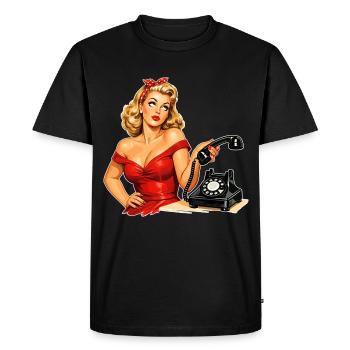 Pin-up agacée : graphique rétro au téléphone - T-shirt Premium bio Homme - noir - Devant - Nico (187cm)