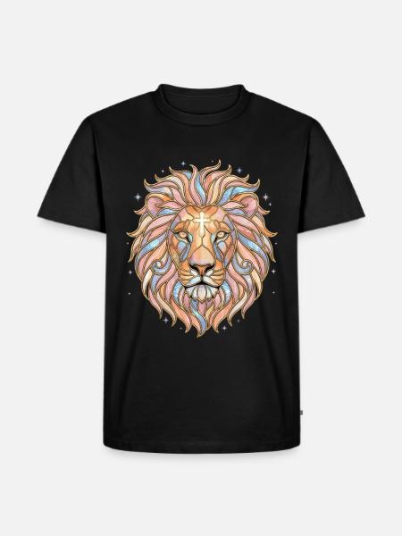 Löwe mit Kreuz Aquarell Glaube - Männer Premium Bio T-Shirt - Schwarz