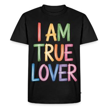I Am True Lover Colorful Writing Art Print - Men's Premium Organic T-Shirt - black - Front - Nico (187cm)