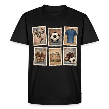 Collection de timbres de football vintage - T-shirt Premium bio Homme - noir - Devant - Nico (187cm)