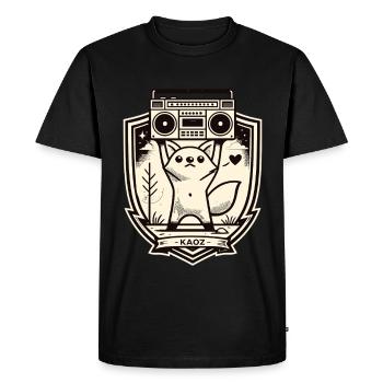 Kitty Boombox Crest - Men's Premium Organic T-Shirt - black - Front - Nico (187cm)