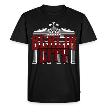Lettrage de Berlin City avec porte de Brandebourg - T-shirt Premium bio Homme - noir - Devant - Nico (187cm)