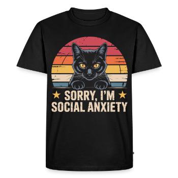 Retro Cat Black Cat Social Anxiety - Men's Premium Organic T-Shirt - black - Front - Nico (187cm)