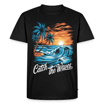 Attrapez les vagues Sea Sunset Nature Imprimé - T-shirt Premium bio Homme - noir - Devant - Nico (187cm)