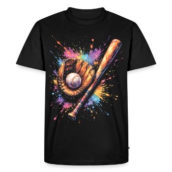 Gant Balle et Batte de Baseball Splash Art - T-shirt Premium bio Homme - noir - Devant - Nico (187cm)