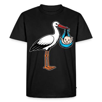 Cigogne avec bébé paix en tissu bleu - T-shirt Premium bio Homme - noir - Devant - Nico (187cm)