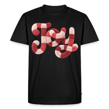 Typographie JOY de Noël Motif rouge blanc - T-shirt Premium bio Homme - noir - Devant - Nico (187cm)