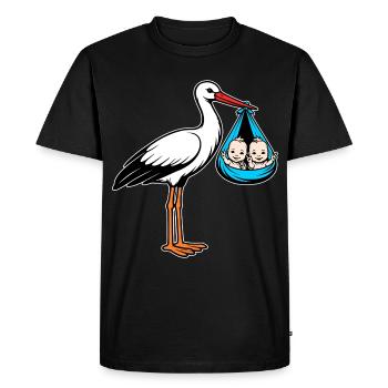Cigogne avec des jumeaux de bébé en bleu tissu - T-shirt Premium bio Homme - noir - Devant - Nico (187cm)