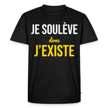 Muscu Humour — Je Soulève Donc J'Existe - T-shirt Premium bio Homme - noir - Devant - Nico (187cm)