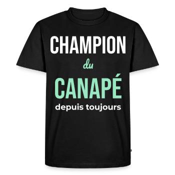Canapé Champion — Flemme Assumée - T-shirt Premium bio Homme - noir - Devant - Nico (187cm)