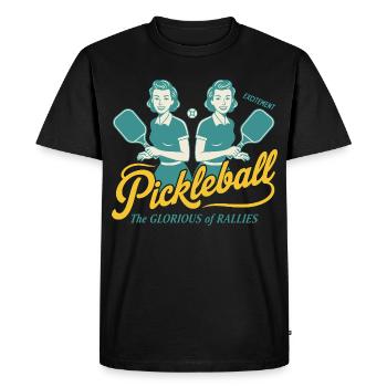 Pickleball : La Glorieuse des Rallies, Joueur Drôle - T-shirt Premium bio Homme - noir - Devant - Nico (187cm)