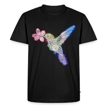 Colibri Zentangle avec fleur - T-shirt Premium bio Homme - noir - Devant - Nico (187cm)