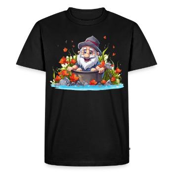 Gnome in the bathing pot by the pond - Men's Premium Organic T-Shirt - black - Front - Nico (187cm)