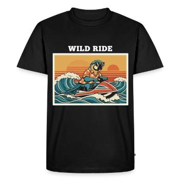 Retro Jet Ski Parrot "Wild Ride" - Men's Premium Organic T-Shirt - black - Front - Nico (187cm)