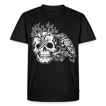 Crâne, Arbre et Corbeau - T-shirt Premium bio Homme - noir - Devant - Nico (187cm)