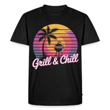 Grill & Chill T-Shirt BBQ Grilling Summer Retro - Men's Premium Organic T-Shirt - black - Front - Nico (187cm)