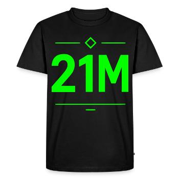 21M Lettres Bitcoin Motif Néon Vert Limite - T-shirt Premium bio Homme - noir - Devant - Nico (187cm)